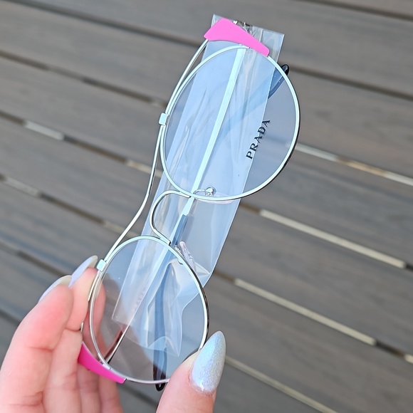 NWT Prada Silver Cat Eye Pink Glasses w/Case & Box - Picture 2 of 10